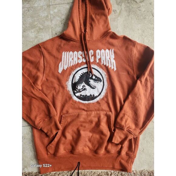 H17  Jurassic Park Orange hoodie w Dinosaur - Picture 2 of 5